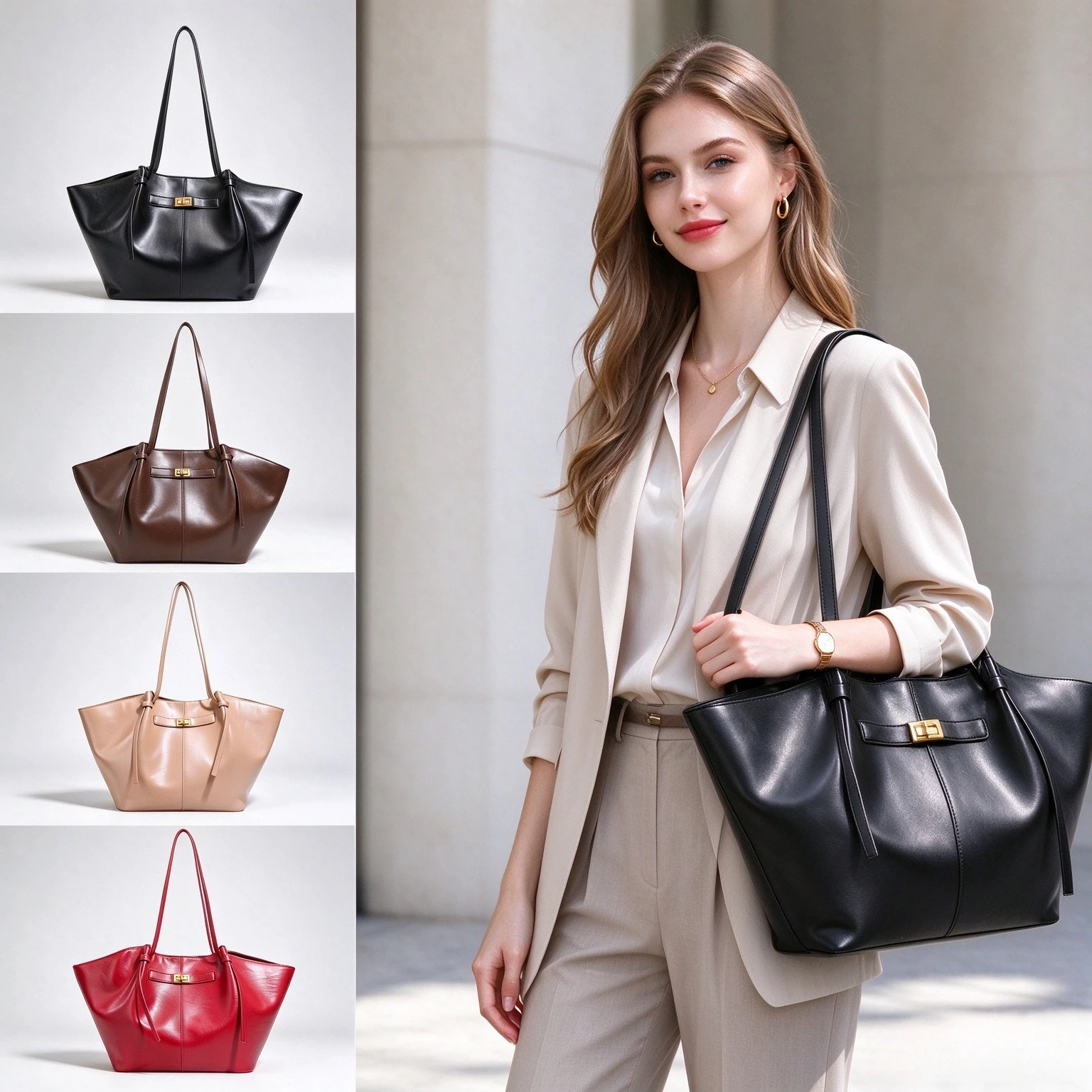 Leatherwork Designs - Dames Luxe Vleugelvormige Tote Bag Grote